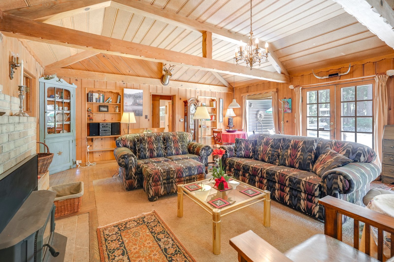 Great room with vaulted beamed ceiling
